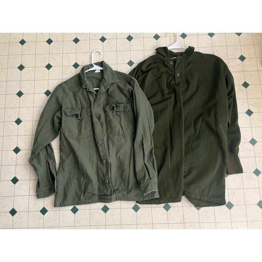 VTG 60s 15 1/2 X33 US Army OG-107 &Sleep Vietnam Field Cotton Utility Bundle Lg